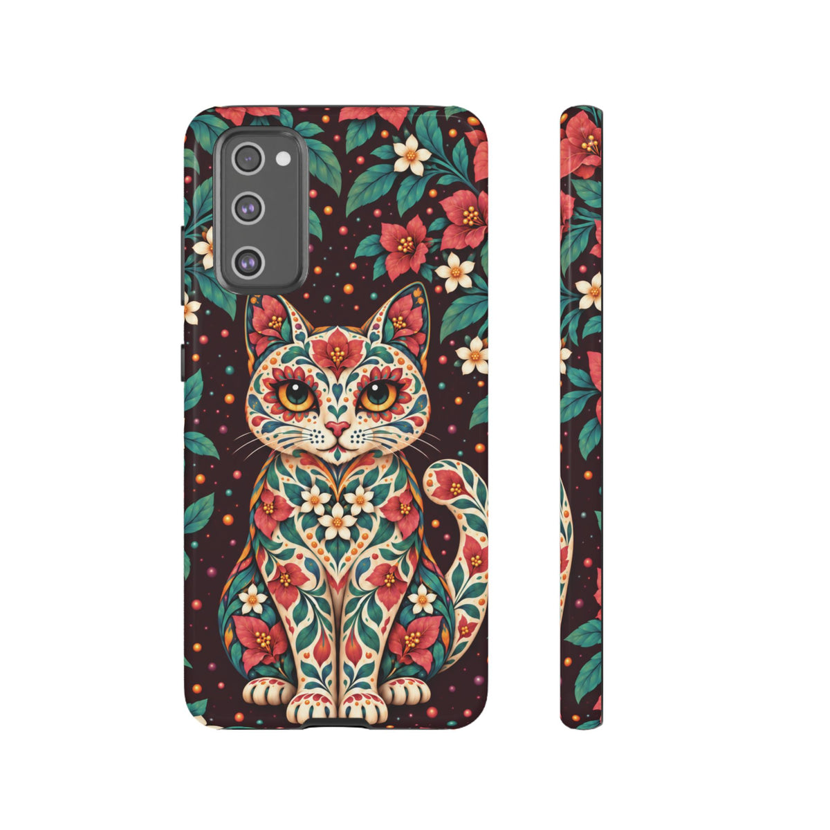 Vibrant Terracotta and Teal Calavera Cat Phone Case - Multicolor Phone Case - Samsung Galaxy S20 FE / Glossy