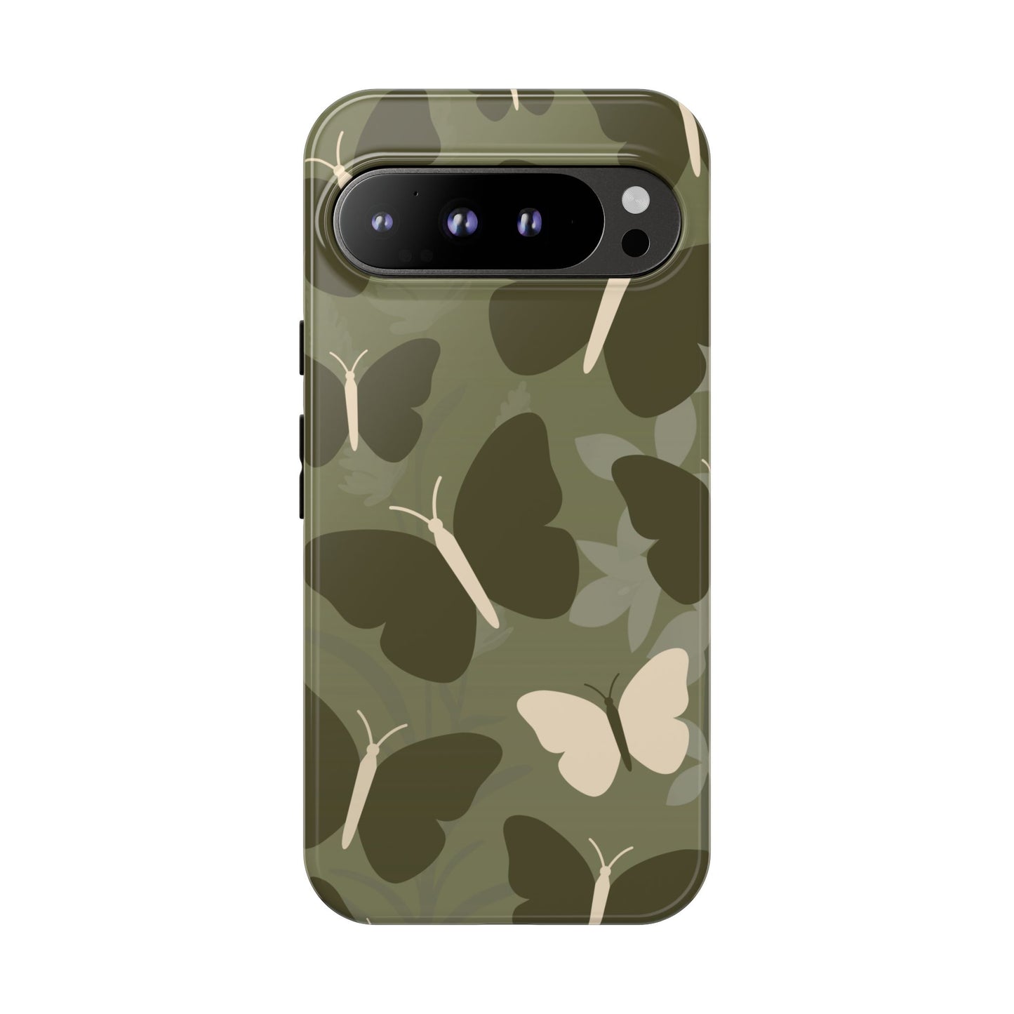 Google Pixel 9 Pro XL / Glossy Phone Case - Minimalist Olive Green Butterfly Pattern Phone Case