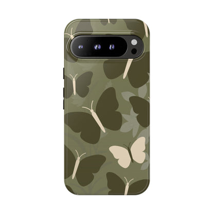 Google Pixel 9 Pro XL / Glossy Phone Case - Minimalist Olive Green Butterfly Pattern Phone Case
