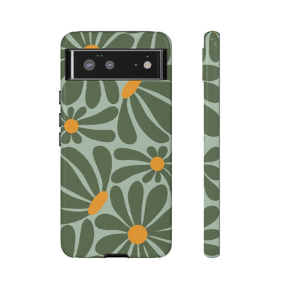 Google Pixel 6 / Glossy Phone Case - Retro Green Daisy Pattern Phone Case