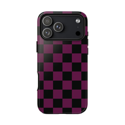 Trendy Plum & Black Checked Pattern Phone Case - Purple Phone Case - iPhone 17 Pro Max / Glossy