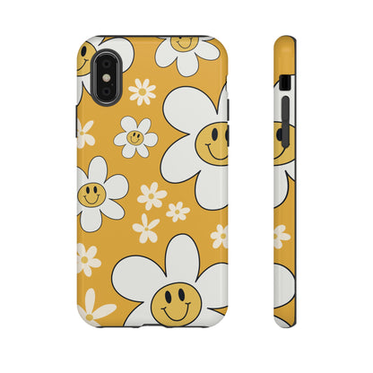 Fun Retro Daisy Pattern with Yellow Background Phone Case - Yellow Phone Case - iPhone XS / Glossy