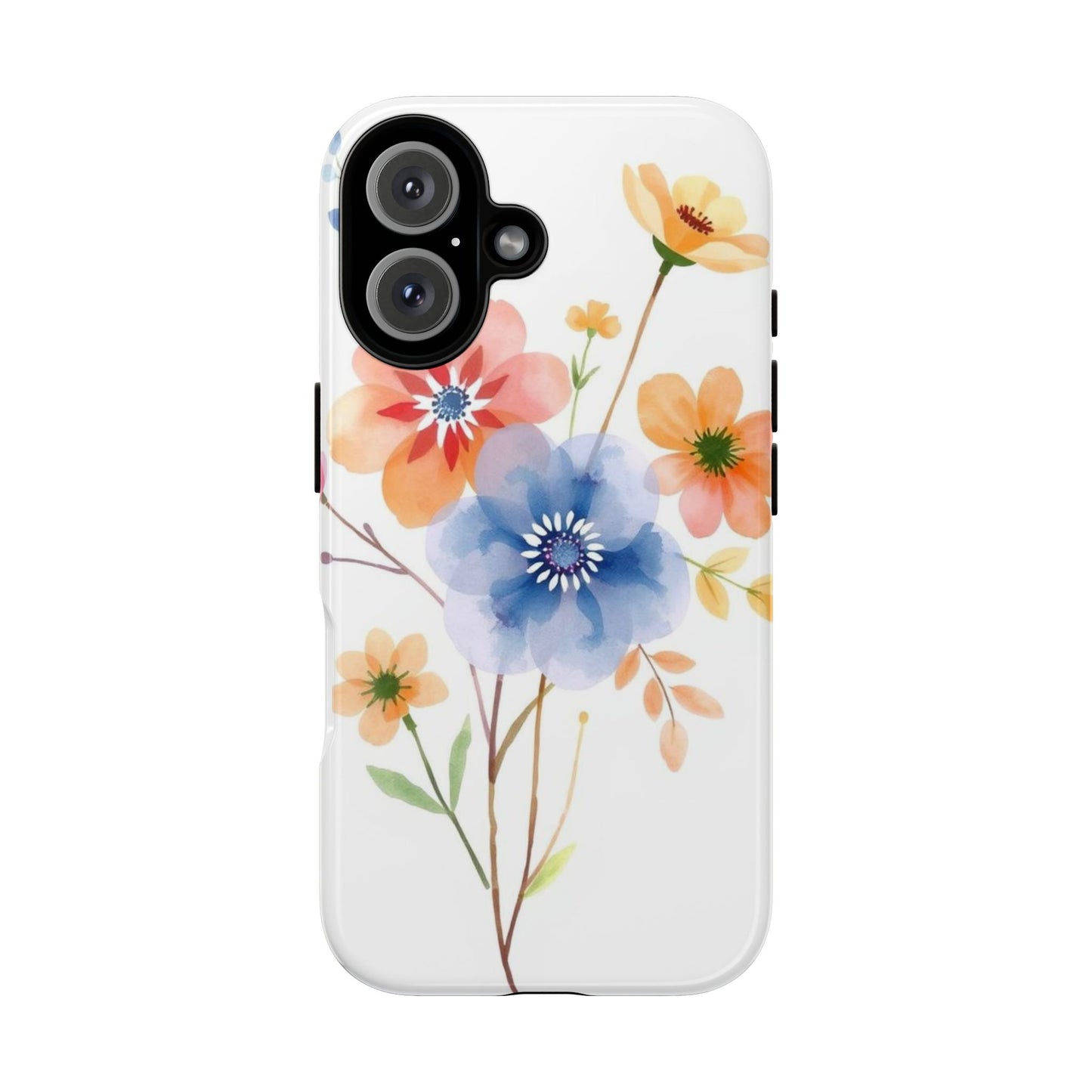 iPhone 16 / Glossy Phone Case - Boho Chic Watercolour Bouquet Pattern Phone Case