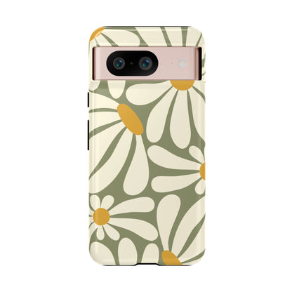Google Pixel 8 / Glossy Phone Case - ’Retro Green Daisy Pattern #1’ Phone Case