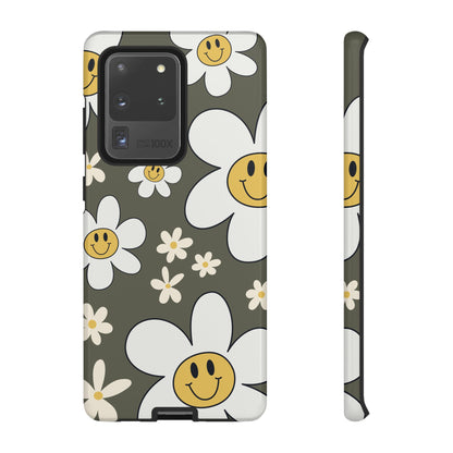 Fun Retro Daisy Pattern with Olive Green Background Phone Case - Green Phone Case - Samsung Galaxy S20 Ultra / Glossy