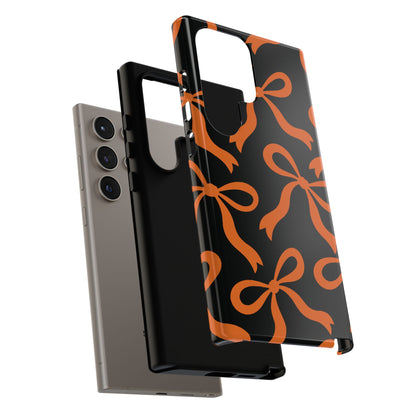 Bold Black and Burnt Orange Bow Pattern Phone Case - Black Phone Case
