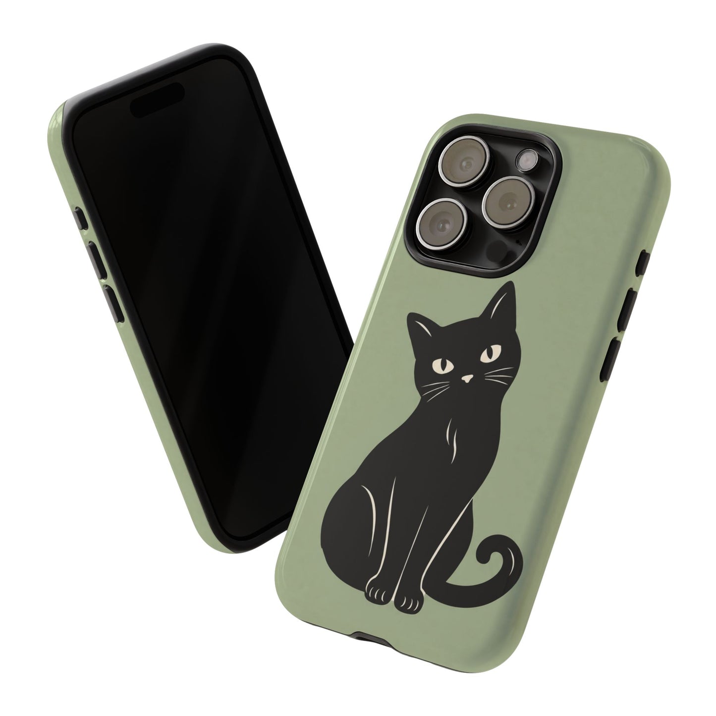 Minimalist Sage Green & Black Cat Phone Case