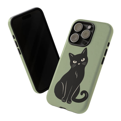 Minimalist Sage Green & Black Cat Phone Case
