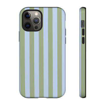 iPhone 12 Pro / Glossy Phone Case - Trendy Ice Blue & Green Stripe Pattern Phone Case