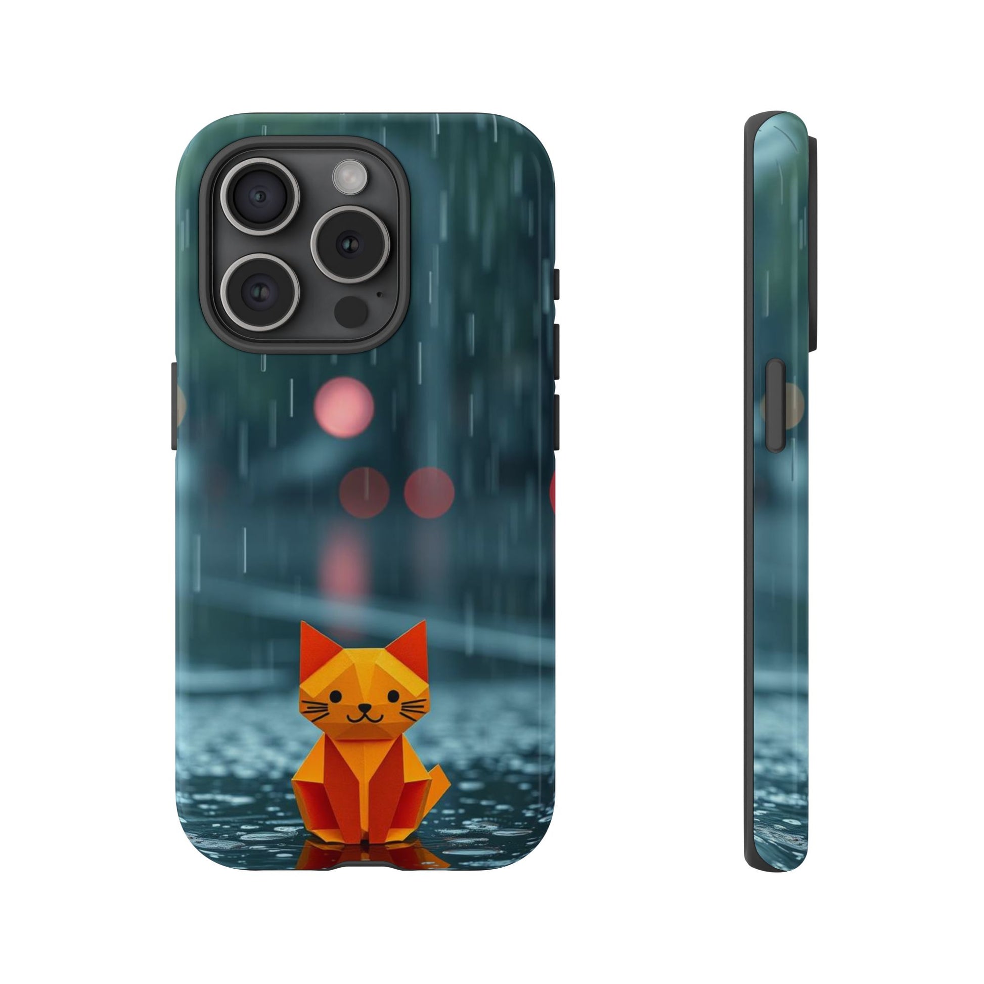 Cute Origami ’Soggy Cat’ Design Phone Case - Multicolor Phone Case - iPhone 15 Pro / Glossy