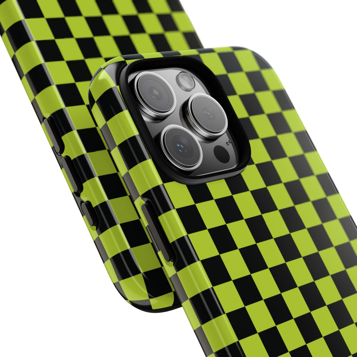 Trendy Neon Lime Green & Black Small Checked Pattern Phone Case - Green Phone Case