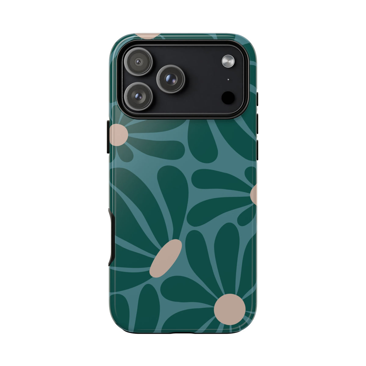 Retro Turquoise Daisy Pattern Phone Case - Green Phone Case - iPhone 18 Pro Max / Glossy