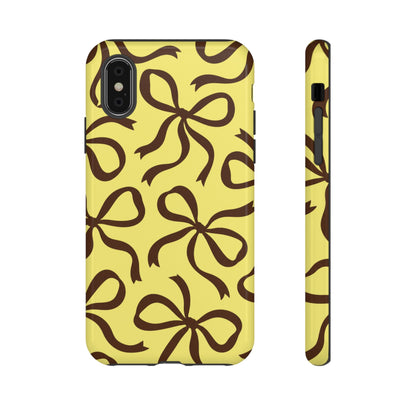 Bold Butter Yellow and Chocolate Brown Bow Pattern Phone Case