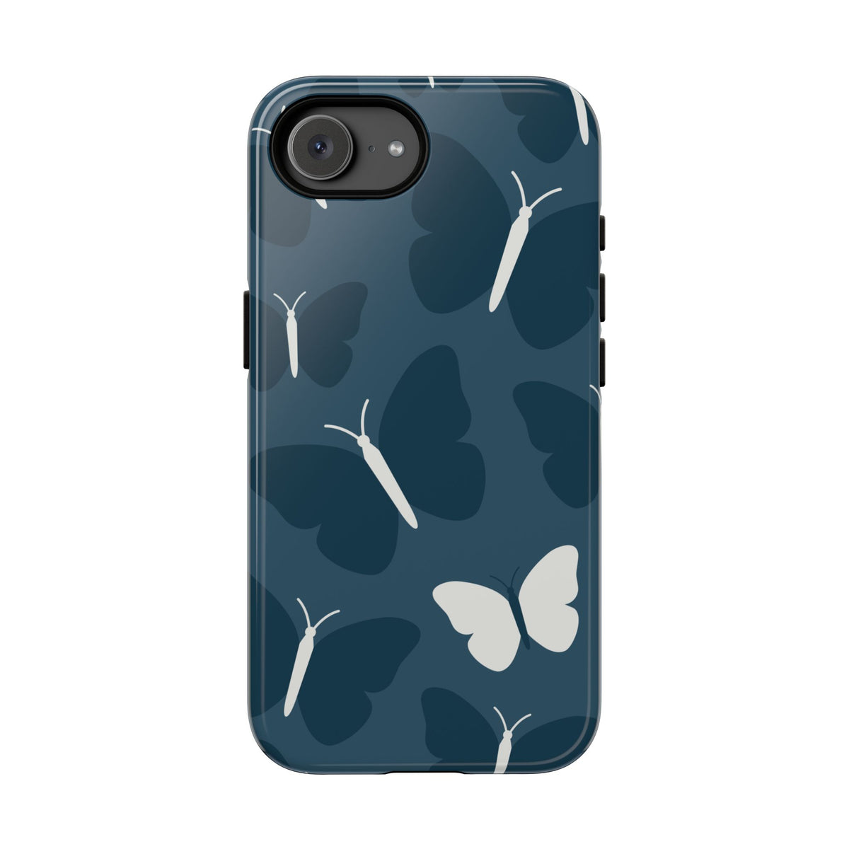 Minimalist Dark Blue Butterfly Pattern Phone Case - Blue Phone Case - iPhone 17e / Glossy