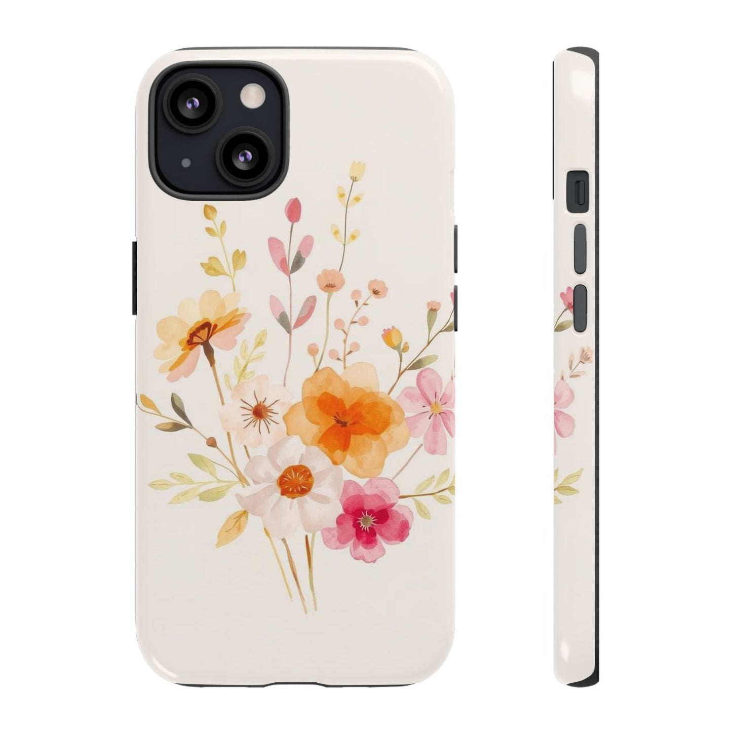 iPhone 13 / Glossy Phone Case - Boho Chic Watercolour Flower Pattern Phone Case