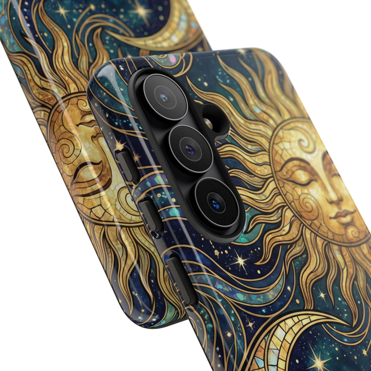 Elegant Teal & Gold Sun and Moon Phone Case