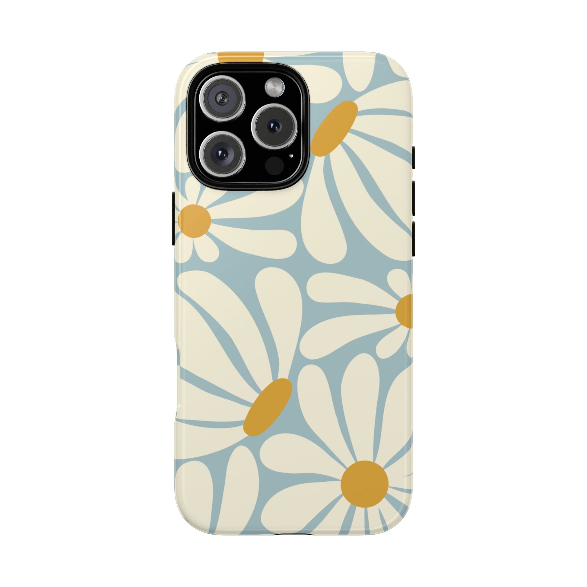 Retro Light Blue Daisy Pattern Phone Case - Blue Phone Case - iPhone 16 Pro Max / Glossy