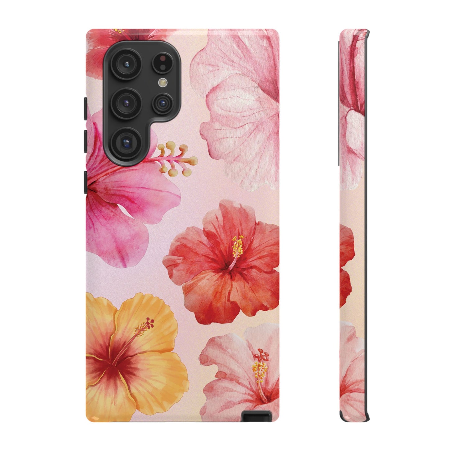 Samsung Galaxy S22 Ultra / Glossy Phone Case - ’Pink Hibiscus Pattern #1’ Phone Case
