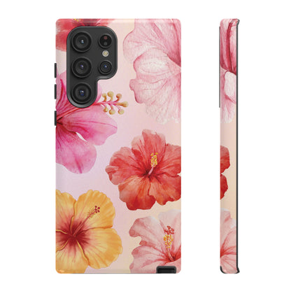 Samsung Galaxy S22 Ultra / Glossy Phone Case - ’Pink Hibiscus Pattern #1’ Phone Case