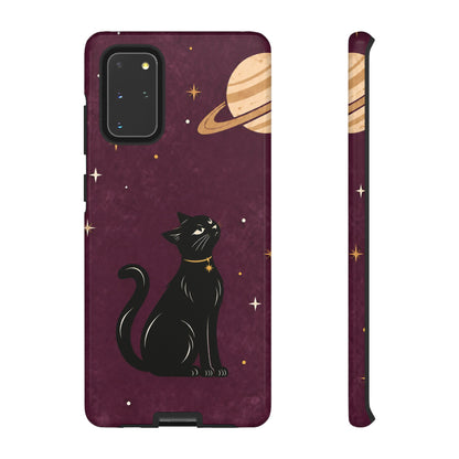 Whimsical Plum Celestial Black Cat Phone Case