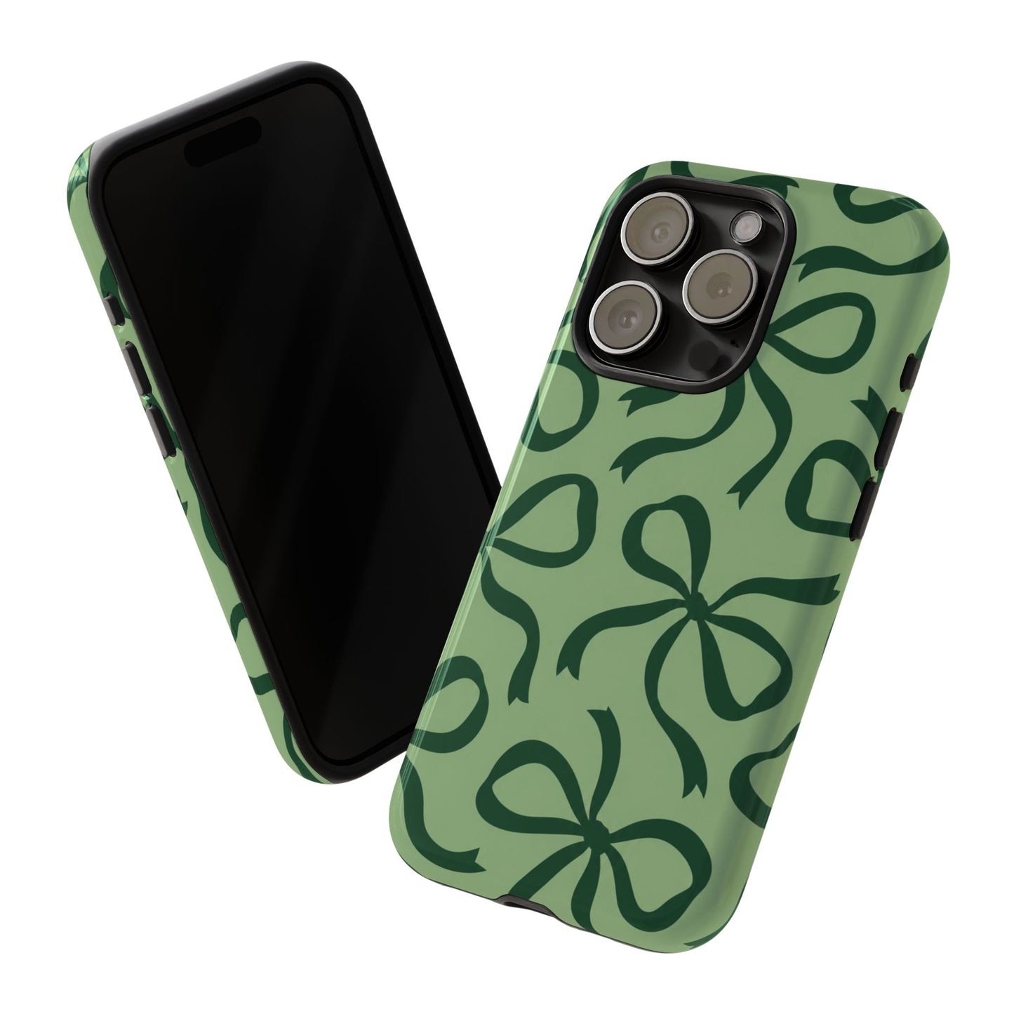 Bold Sage Green and Forest Green Bow Pattern Phone Case