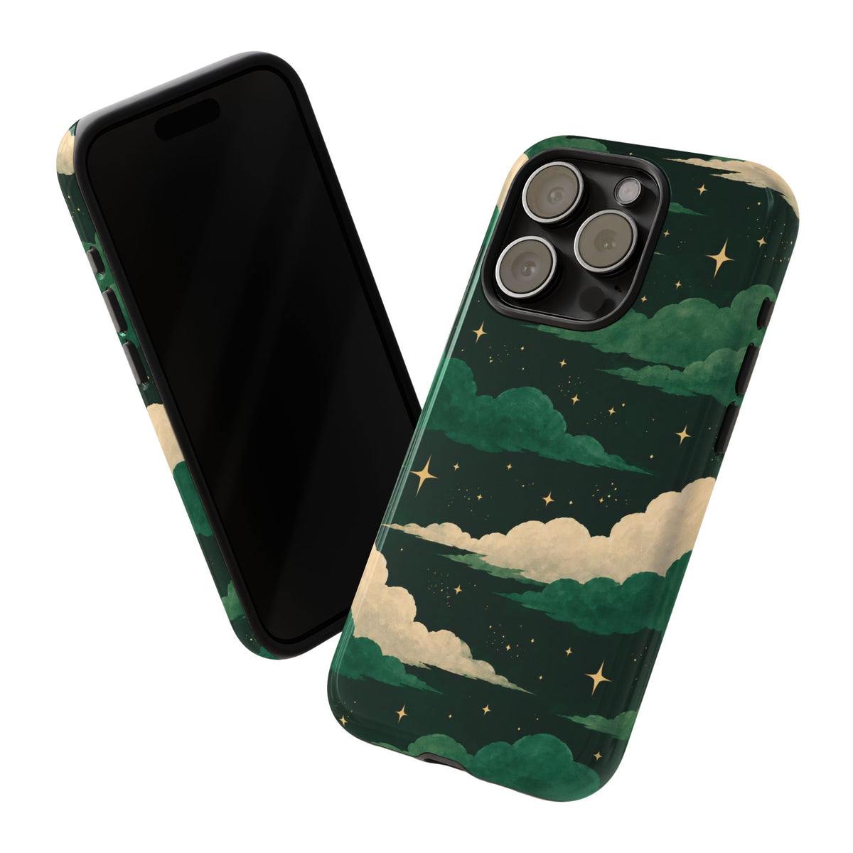 Illustrated Emerald Green Clouds & Stars Phone Case