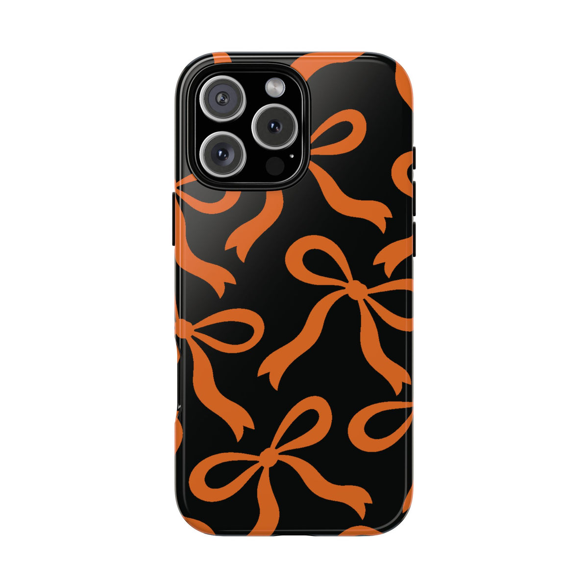 Bold Black and Burnt Orange Bow Pattern Phone Case - Black Phone Case - iPhone 16 Pro Max / Glossy