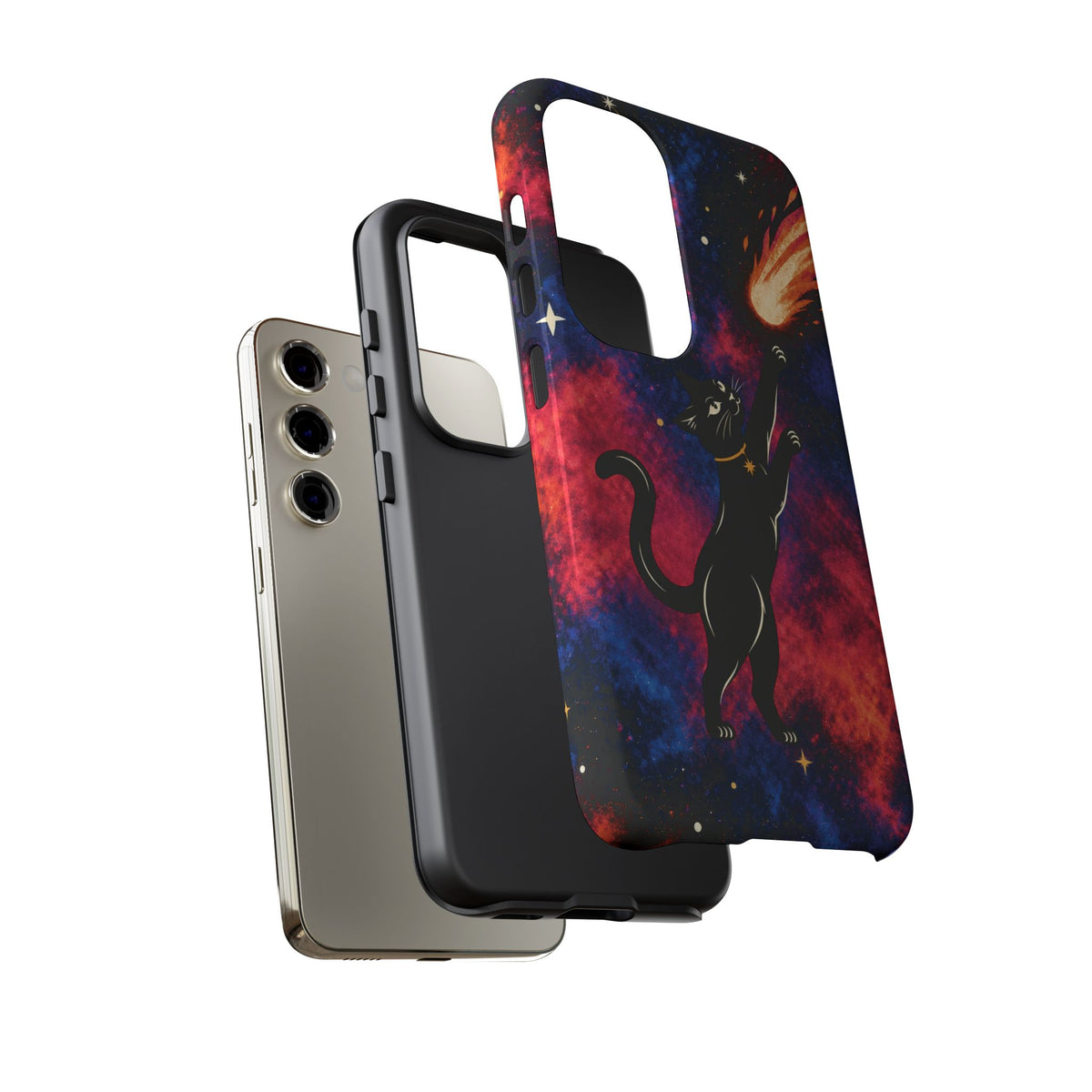 Whimsical Multicolour Celestial Black Cat Phone Case
