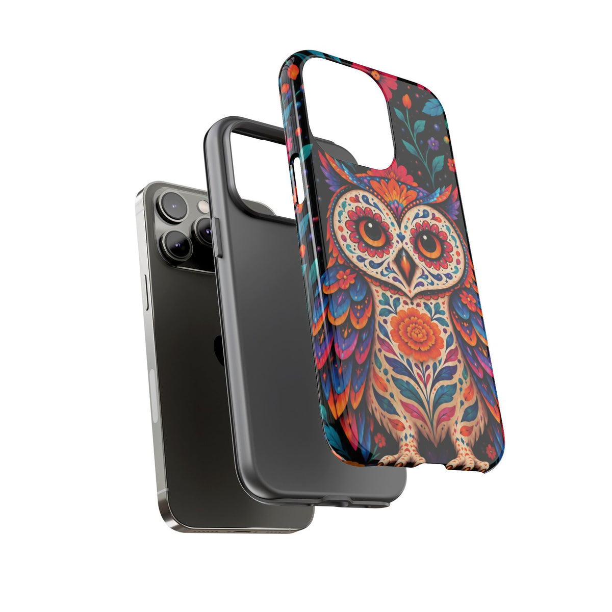 Vibrant Orange and Turquoise Calavera Owl Phone Case - Multicolor Phone Case