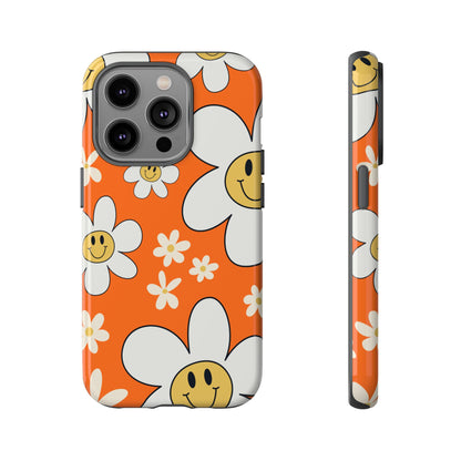 Fun Retro Daisy Pattern with Orange Background Phone Case - Orange Phone Case - iPhone 14 Pro / Glossy