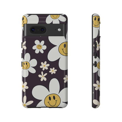 Google Pixel 7 / Glossy Phone Case - Fun Retro Daisy Pattern with Purple Background Phone Case