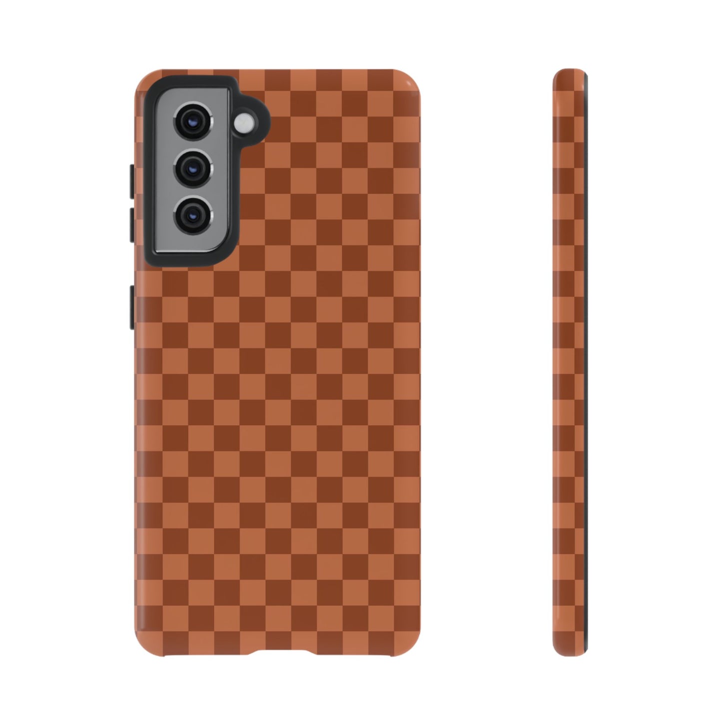 Samsung Galaxy S21 / Glossy Phone Case - ’Bold Brown Checkered Pattern’ Phone Case