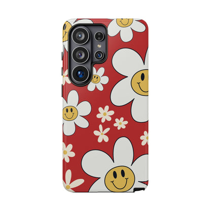 Fun Retro Daisy Pattern with Red Background Phone Case - Red Phone Case - Samsung Galaxy S26 Ultra / Glossy