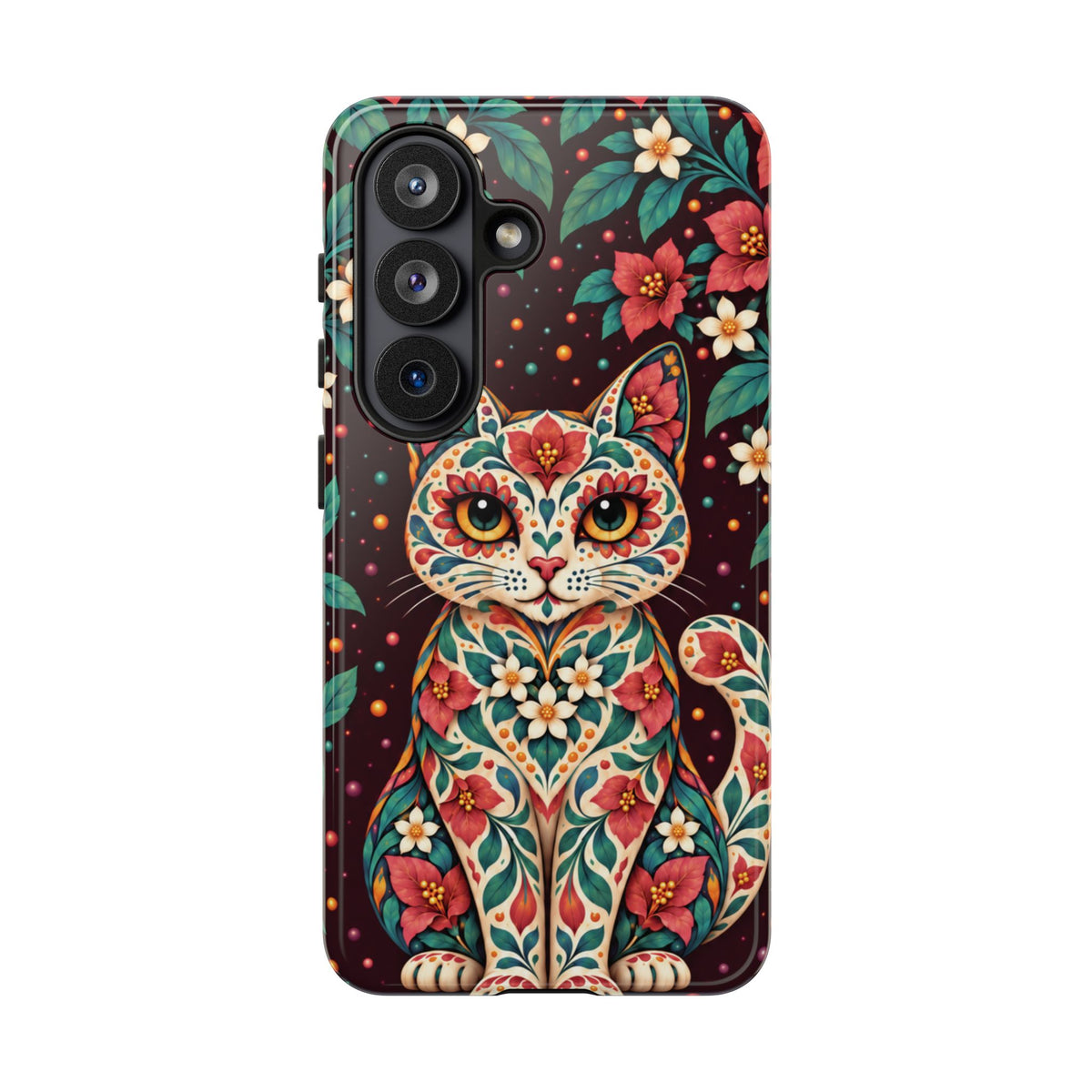 Vibrant Terracotta and Teal Calavera Cat Phone Case - Multicolor Phone Case - Samsung Galaxy S26 / Glossy