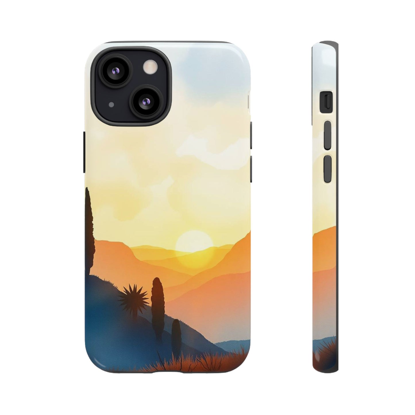 iPhone 13 Mini / Glossy Phone Case - Watercolour Sunset Design Phone Case