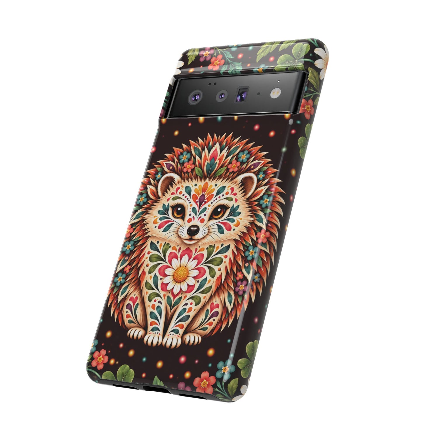 Vibrant Terracotta and Teal Calavera Hedgehog Phone Case - Multicolor Phone Case