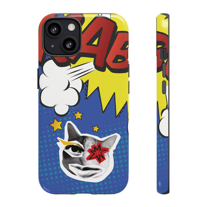 iPhone 13 / Glossy Phone Case - Bold Blue Pop Art Cat Phone Case