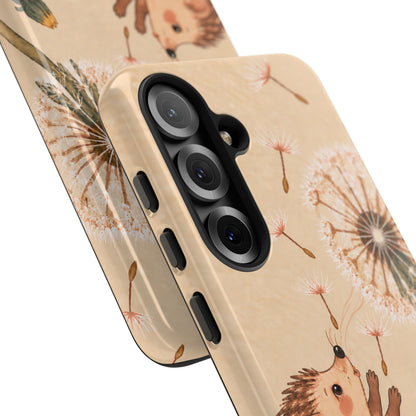 Whimsical Cream Hedgehog and Dandelion Phone Case - White Phone Case