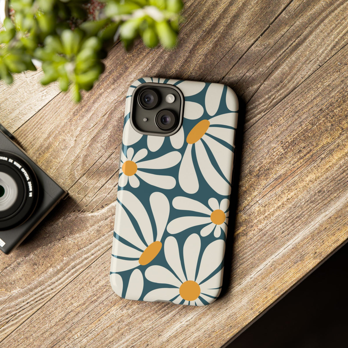 Retro Blue Daisy Pattern Phone Case - Blue Phone Case