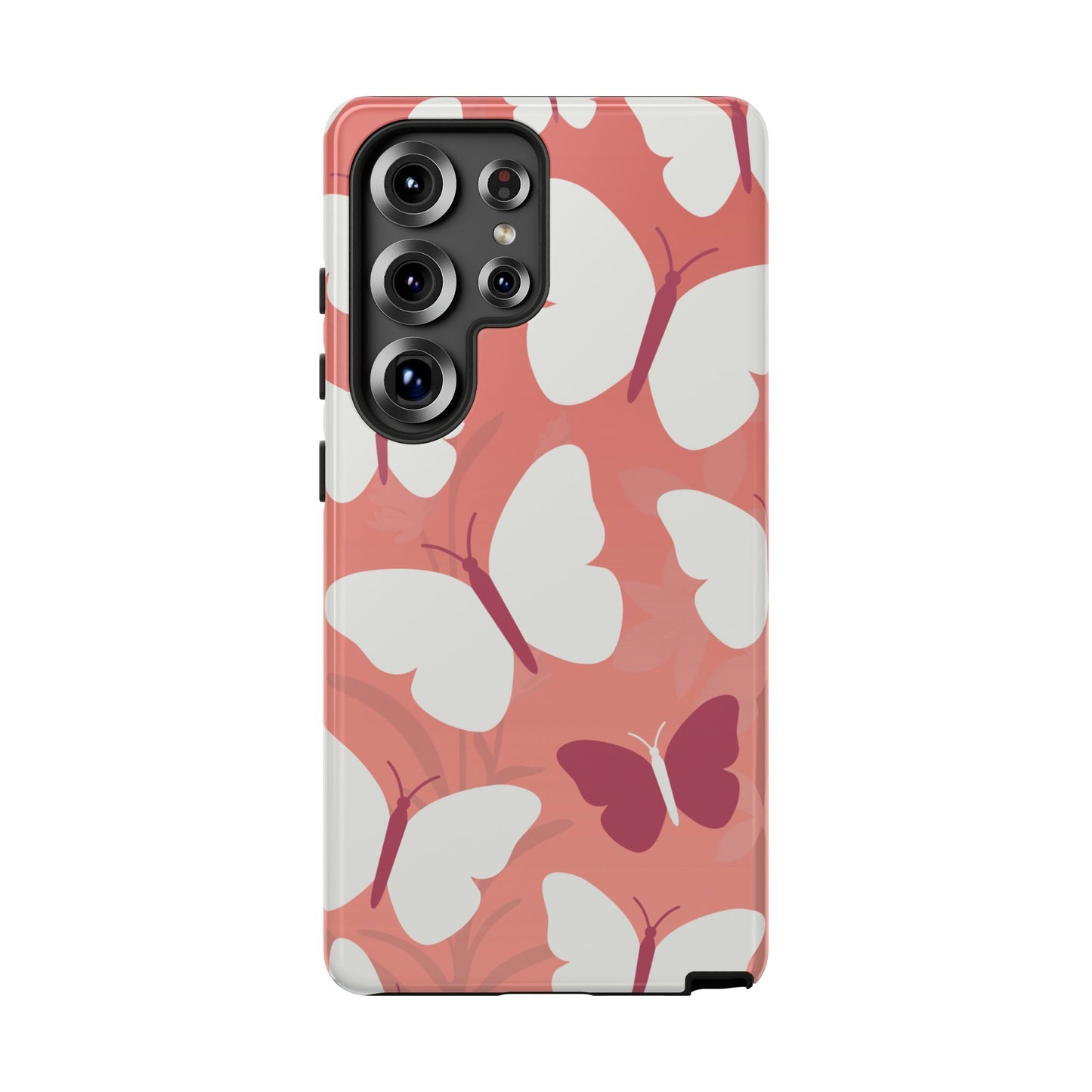 Samsung Galaxy S25 Ultra / Glossy Phone Case - Minimalist Pink Butterfly Pattern Phone Case
