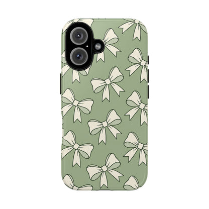 Chic Sage Green Bow Pattern Phone Case