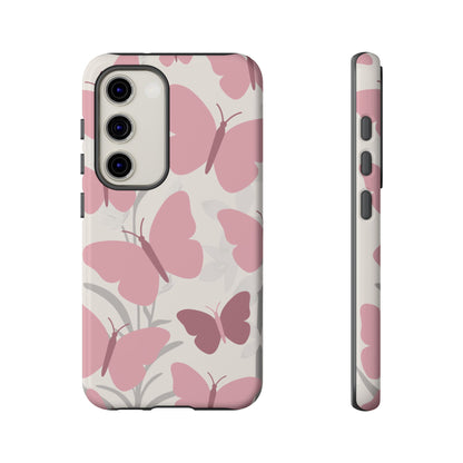 Samsung Galaxy S23 / Glossy Phone Case - Minimalist Cream & Pink Butterfly Pattern Phone Case