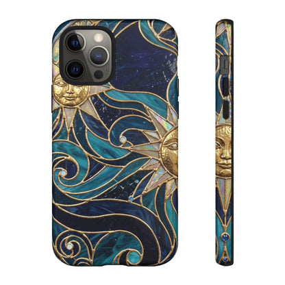 Elegant Teal & Gold Celestial Suns Phone Case