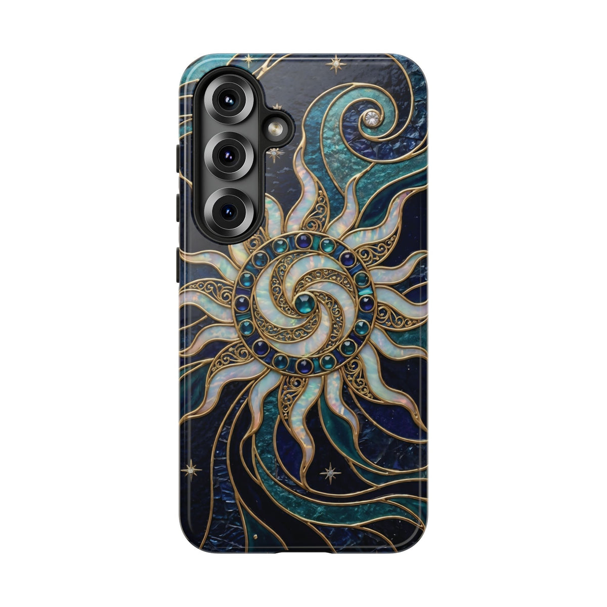Elegant Teal & Gold Cosmic Sunburst Phone Case