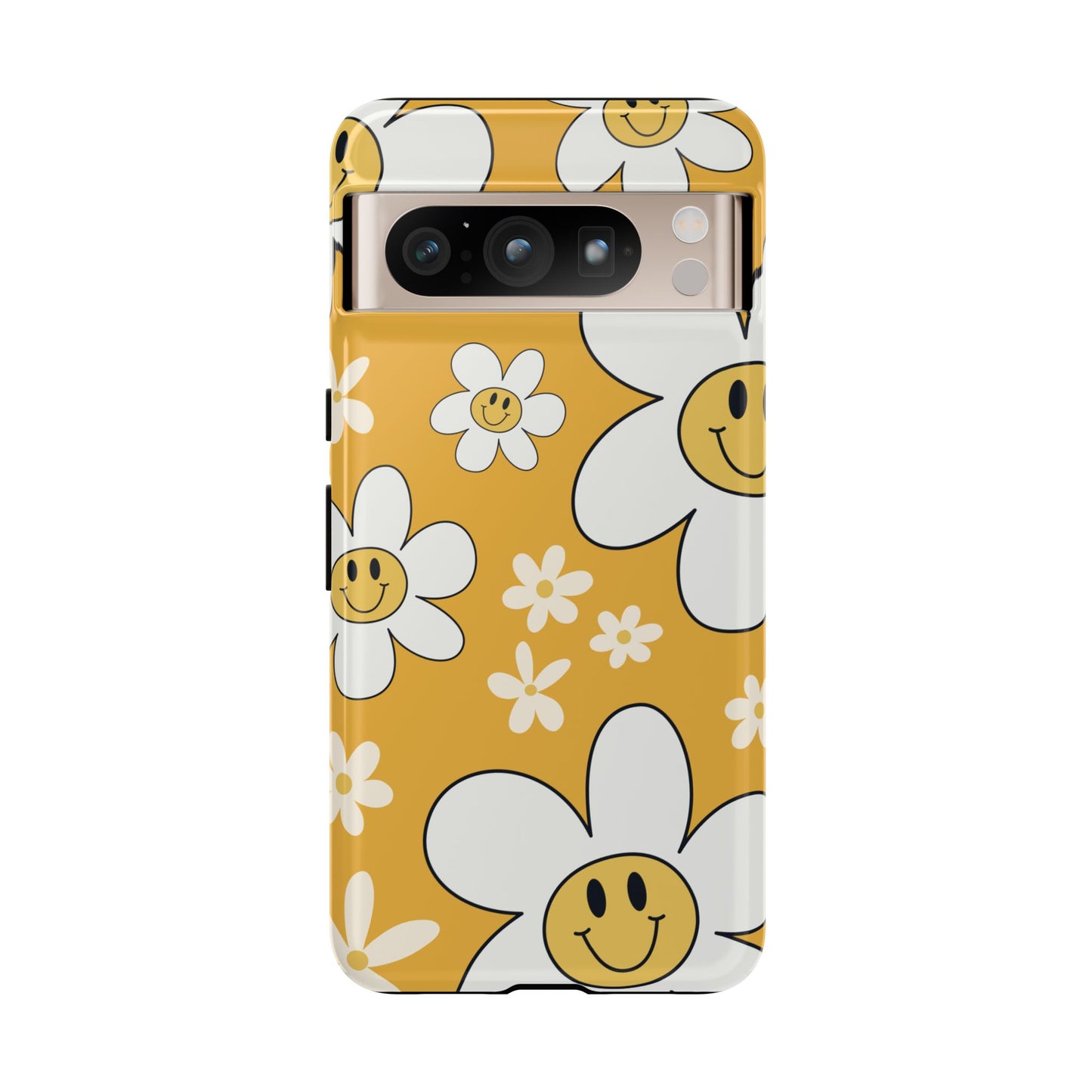 Fun Retro Daisy Pattern with Yellow Background Phone Case - Yellow Phone Case - Google Pixel 8 Pro / Glossy