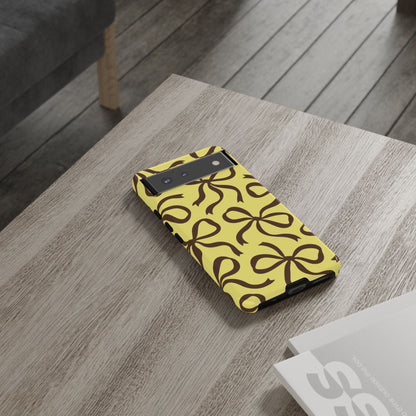 Bold Butter Yellow and Chocolate Brown Bow Pattern Phone Case