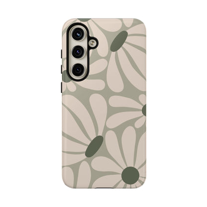 Retro Cream & Green Daisy Pattern Phone Case - White Phone Case - Samsung Galaxy S24 Plus / Glossy