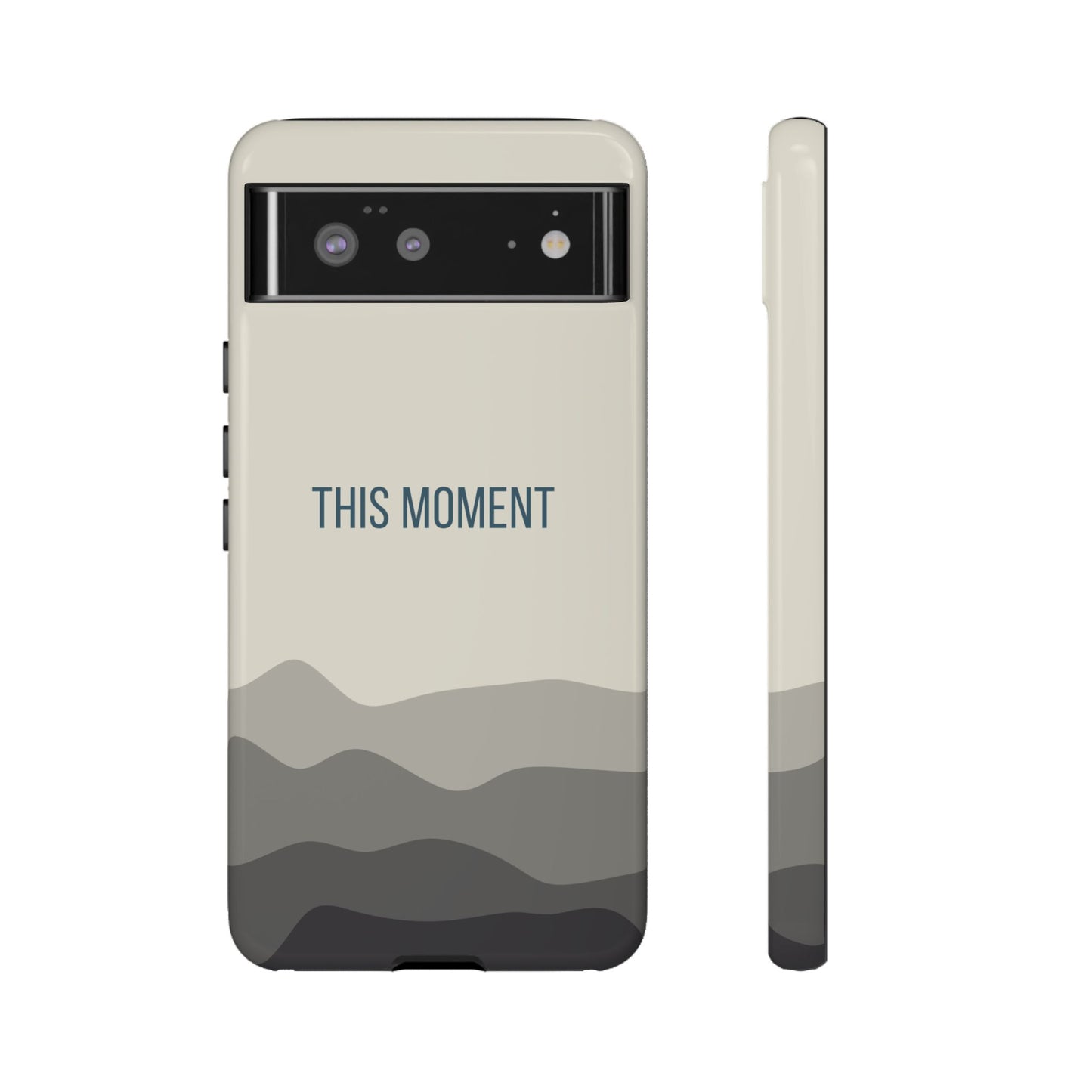 Google Pixel 6 / Glossy Phone Case - Minimalist Cream Waves ’This Moment’ Statement Phone Case