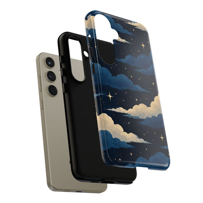 Illustrated Navy Blue Clouds & Stars Phone Case