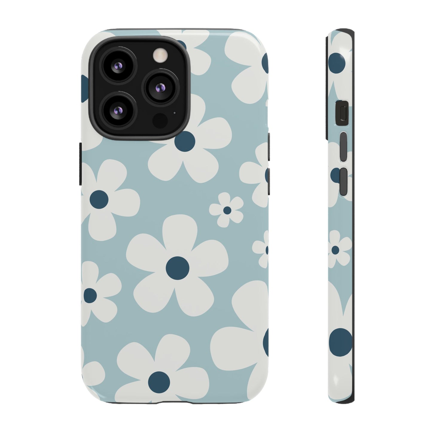 iPhone 13 Pro / Glossy Phone Case - Cute Light Blue Daisy Pattern Phone Case